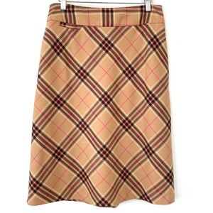 Lands End A-line skirt with wide waistband, wool blend plaid pattern, lined